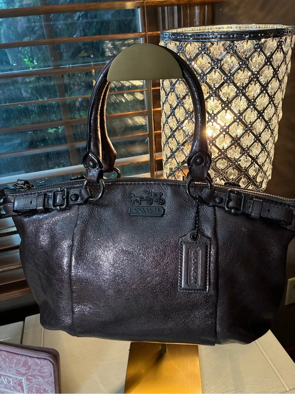 Coach Madison Metallic Bronze Leather Maggie Satchel Carryall Shoulder Bag